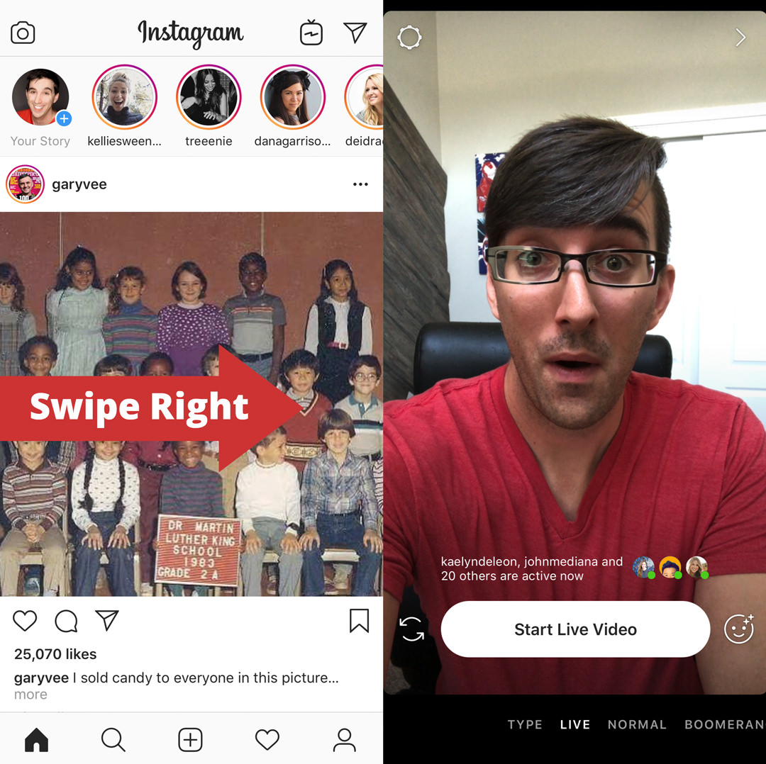 Instagram feed swipe right screenshot